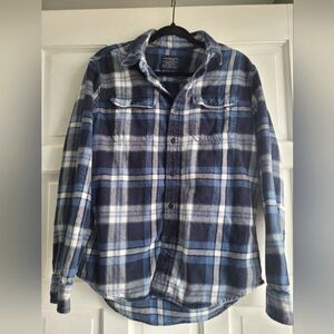 American Eagle Outfitters Blue White Flannel Button-Up Shirt, Mens Size Medium